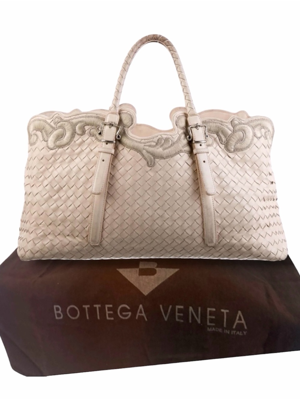Bottega Veneta Embroidered Nappa Leather Intrecciato Tote Shoulder Bag & Dustbag
